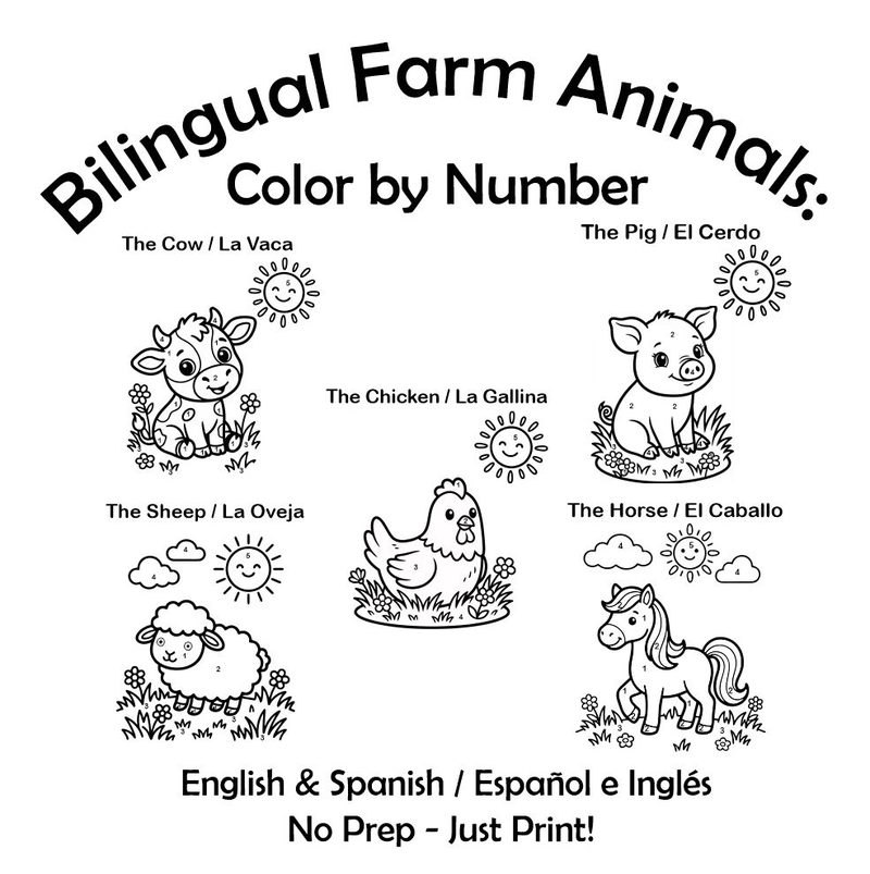 Bilingual Farm Color-by-Number